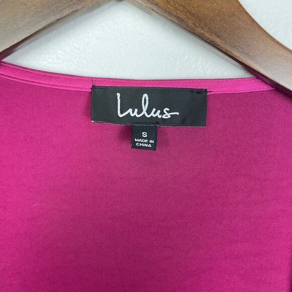 Lulu’s | NWT Magenta Ready for Romance Mini Satin Wrap Dress *RE-ATTACH BUTTONS* - Picture 10 of 12
